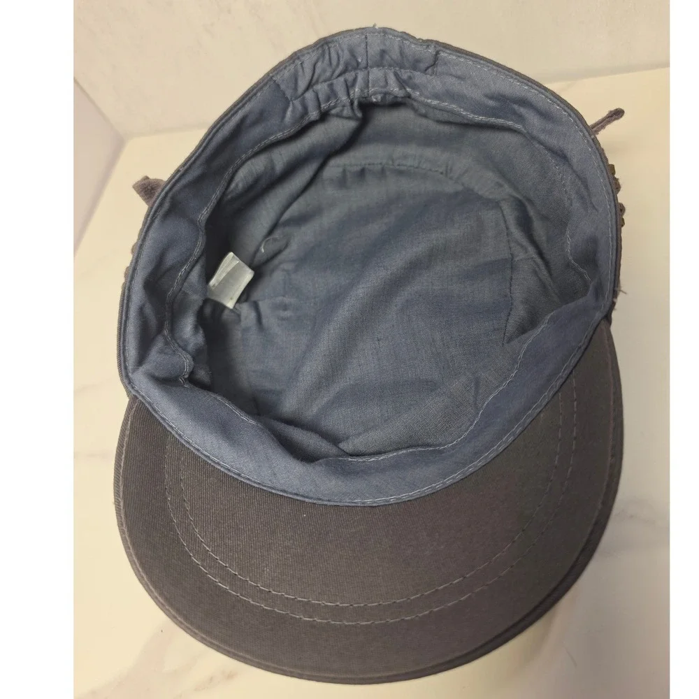 Target Charcoal Gray Cotton Twill Military Cadet Hat with Side Buckle Detail